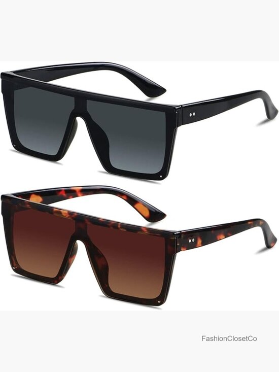 Oversized Square Sunglasses Flat Top Shield Large UV Protection Rimless Shades main image 5